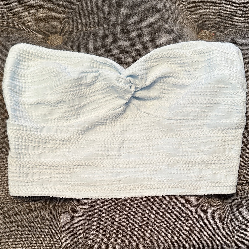 Light Blue Textured Strapless Top